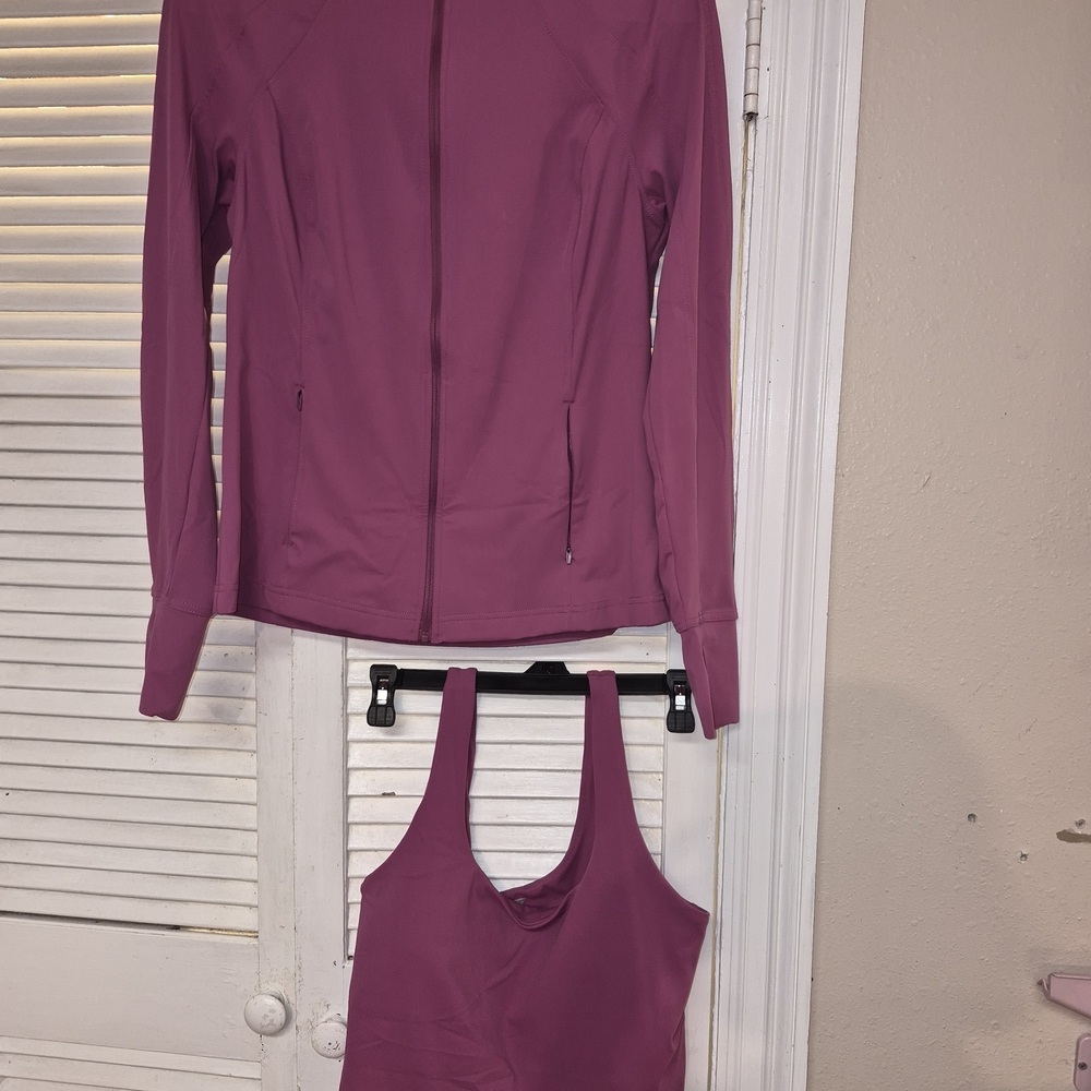 Mauve Active Zip Jacket + Tank  + Leggings Set